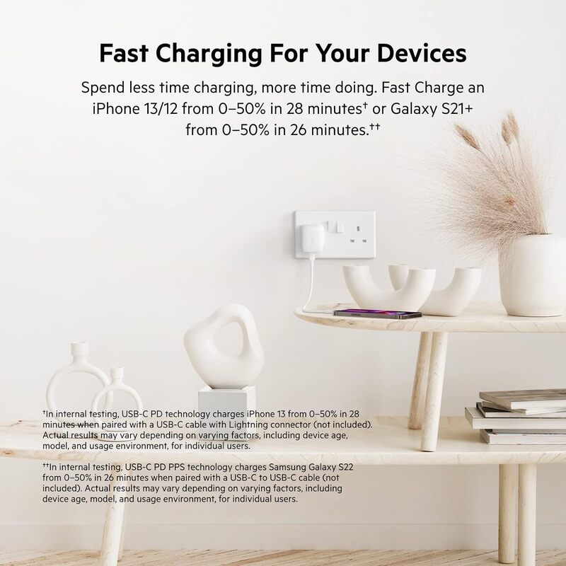 Belkin 20W USB Type C Power Delivery Fast Wall Charger with USB-C to Lightning Cable