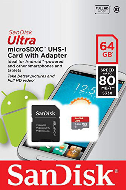 Sandisk 64GB Ultra UHS-I Class 10 MicroSDXC Memory Card With Adapter, Red/Black