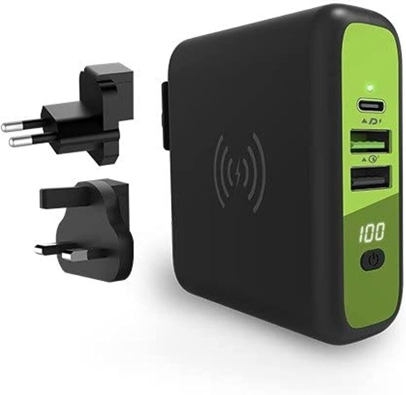 GOUI Mbala.Qi 8000 mAh Power Bank With Wireless And Wall Charger Black/Green