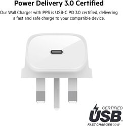 Belkin 30W USB C wall charger with PPS, Power Delivery, USB-IF certified PD 3.0, fast charger .