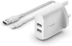 Belkin Boost Charge Dual USB-A Wall Charger 24W + USB-A to Lightning Cable