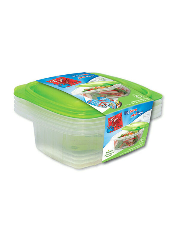 

Fun 4-Pieces Indispensable Disposable Multipurpose Plastic Food Containers with Lids, 32oz, Clear/Green