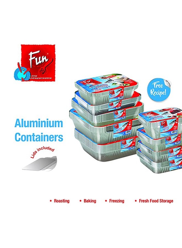 Fun 10-Pieces 800cc Indispensable Aluminium Containers with Lids, Silver/White