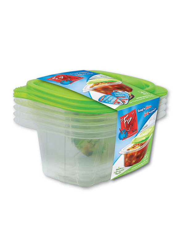 

Fun 4-Pieces Indispensable Disposable Multipurpose Plastic Food Containers with Lids, 16oz, Clear/Green