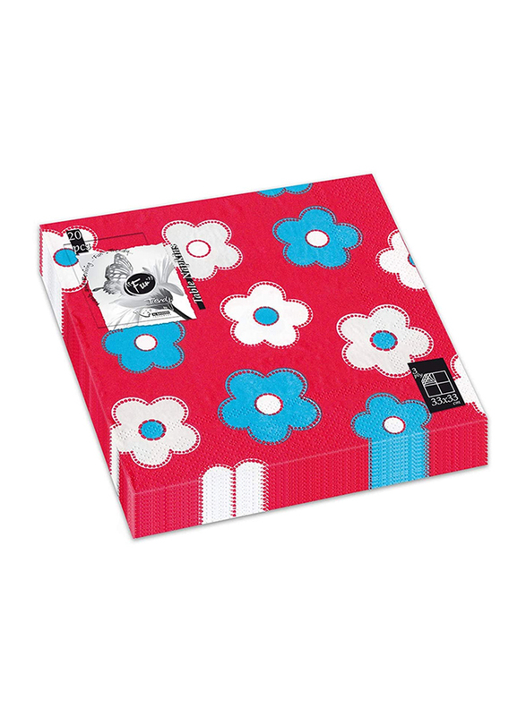 Fun Trendy 3-Ply Napkin, 33 x 33cm, Fiery Red Floral, 20 Pieces