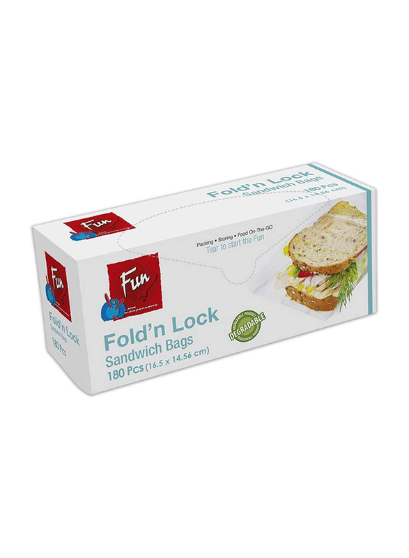Fun Indispensable Fold N Lock Sandwich Bags, 16.5 x 14.56cm, 180 Pieces