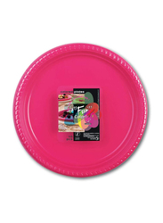 Fun Large 10-Piece Color Party Round Plastic Dinner Plates Set, Pink