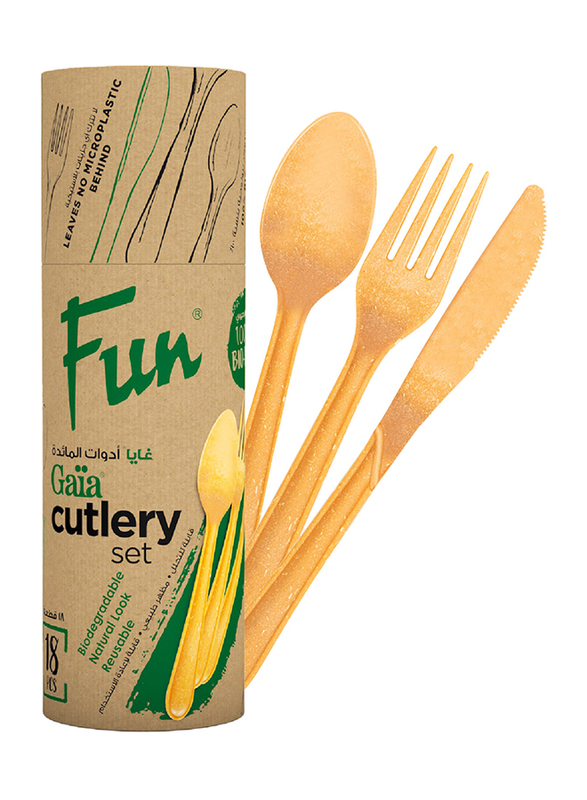 Fun 18-Piece Gaia Eco Friendly Bio Degradable Cutlery Set, Dark Yellow
