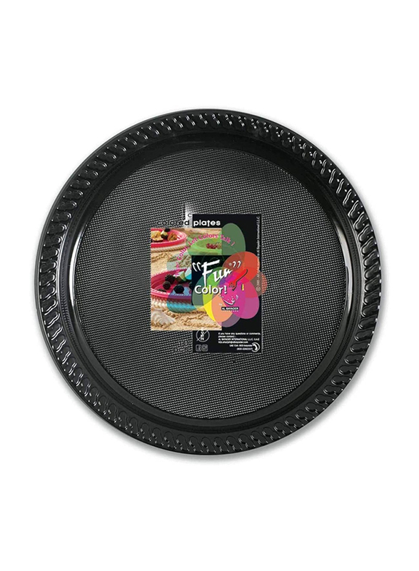Fun Large 10-Piece Color Party Round Plastic Dinner Plates Set, Black