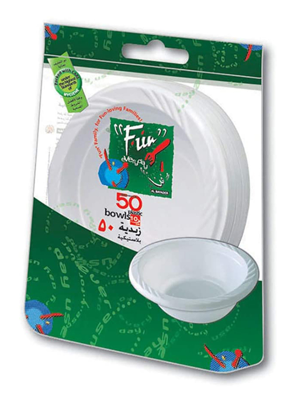 Fun 10cm 50-Piece Everyday Disposable Plastic Bowl Set, White