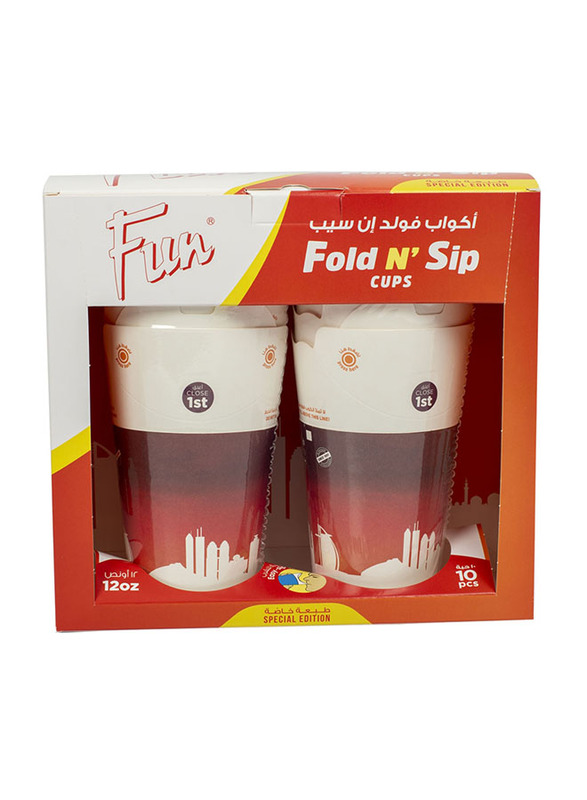 Fun 355ml 10-Piece Double Wall Lidless Paper Cup, White/Red