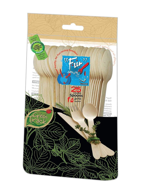 Fun 25-Piece 6.5-inch Everyday Eco Friendly Wooden Disposable Spoon Set, Beige