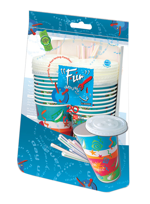Fun Everyday 12oz 20-Piece Paper Disposable Coffee Cup Set, Multicolor