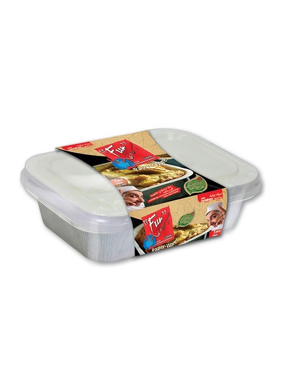Fun 5-Pieces Indispensable Rectangular Paper Containers with Plastic Lids, 26oz, Silver/Clear