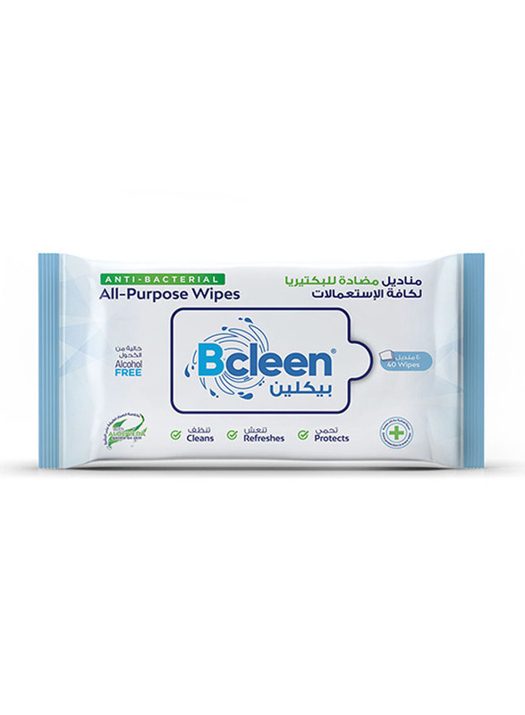 Bcleen Antibacterial Alcohol Free Fresh Wet Wipes, 40 Pieces