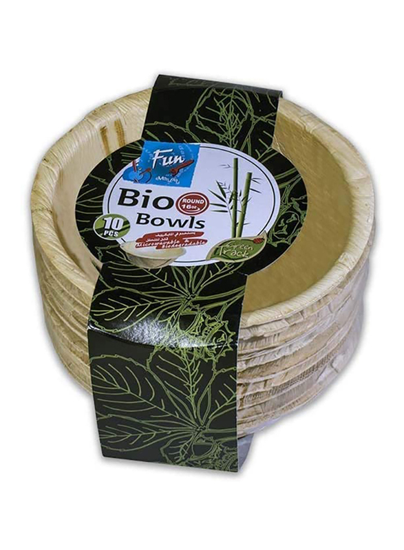 Fun 16oz 10-Piece Everyday Biodegradable Microwave Palm Leaf Organic & Eco Friendly Bowl, Beige