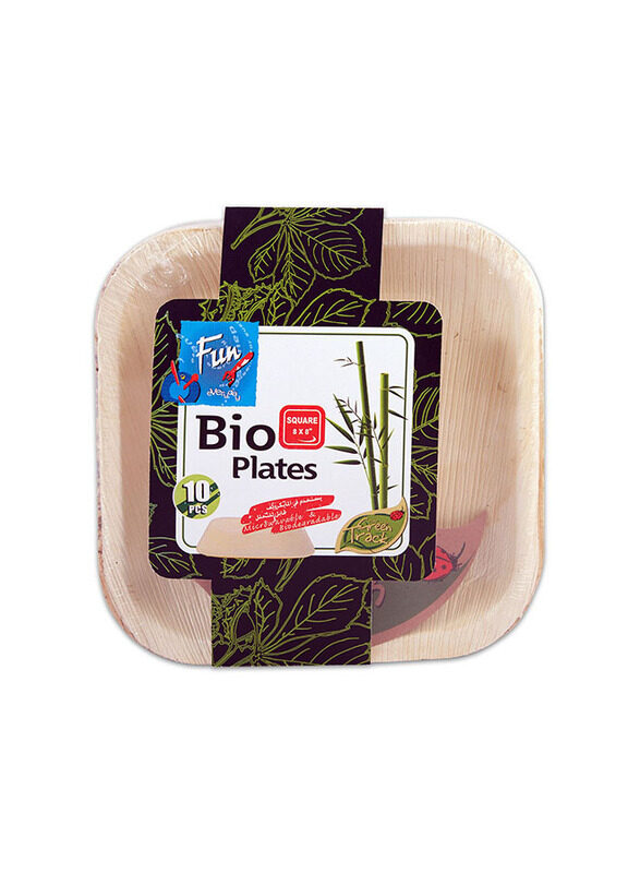 

Fun 8-inch 10-Piece Everyday Biodegradable Microwave Palm Leaf Organic & Eco Friendly Square Plate, Beige