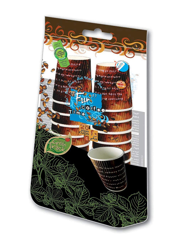 Fun 4oz 20-Piece Green Track Coffee Time Ruffles Insulated Paper Cup Set, Brown