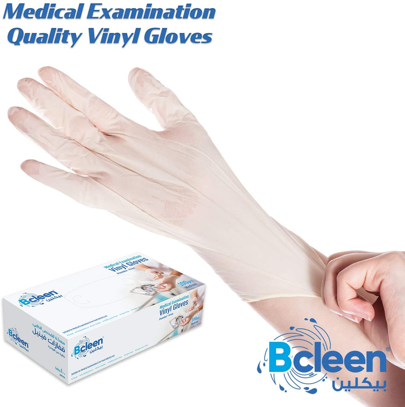 Bcleen High Quality Vinyl Non Powdered Disposable Gloves for Medical Examination, Extra Large, 100 Pieces