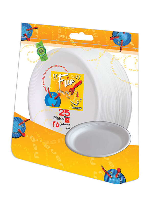 

Fun 7-inch 25-Piece Everyday Disposable Thermocol Foam Plate, White