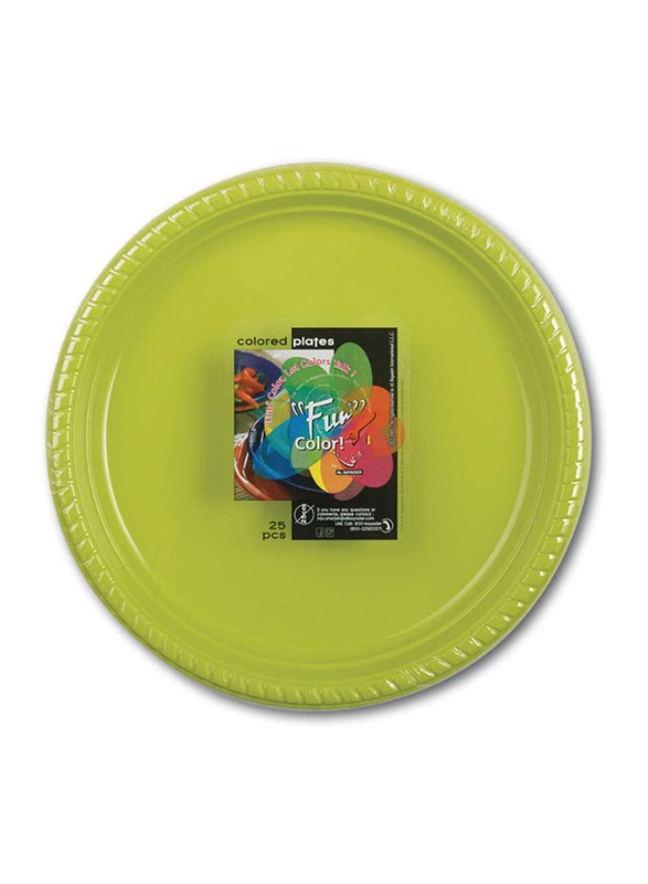 Fun Medium 25-Piece Color Party Round Plastic Dinner Plates Set, Green