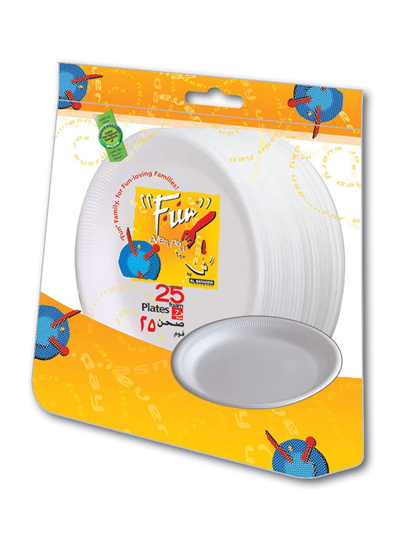 Fun 7-inch 25-Piece Everyday Disposable Thermocol Foam Plate, White