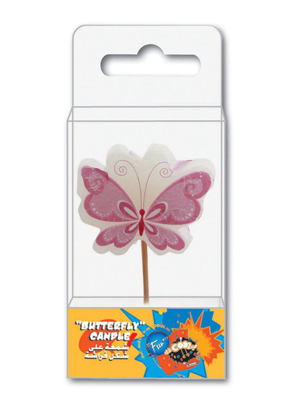 Fun Its Cool Butterfly Birthday Candle, Pink/White