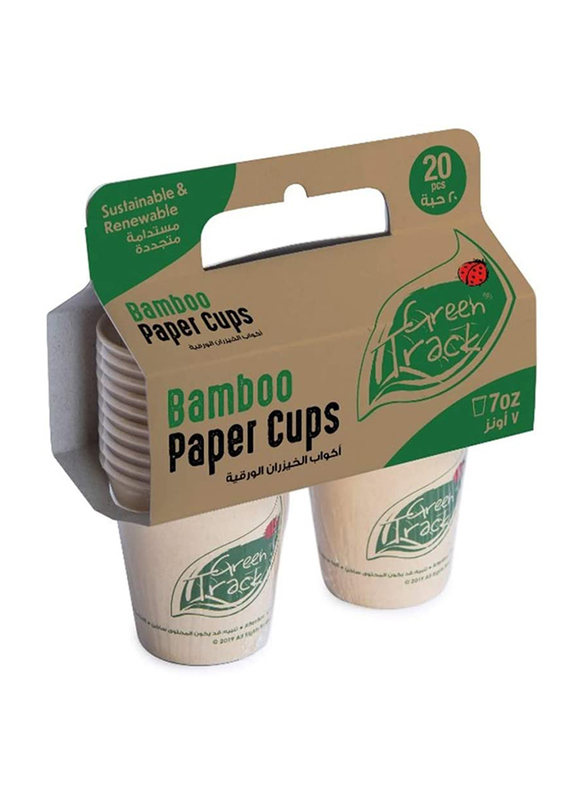 Fun 7oz 20-Piece Green Track Bamboo Paper Cup Set, White