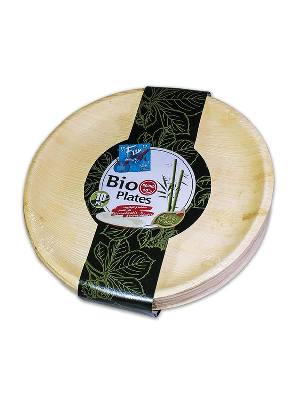 Fun 10-inch 10-Piece Everyday Biodegradable Microwave Palm Leaf Organic & Eco Friendly Round Plate, Beige