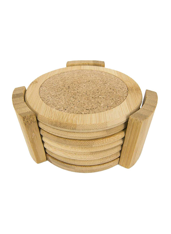 

Home Basic 6-Piece Bamboo Round Coaster Set, Beige