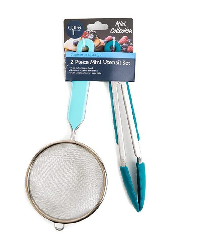 

Core 2-Piece Mini Strainer and Tongs Utensils Set, Blue