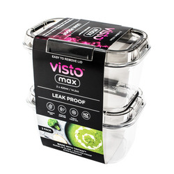 Visto Max Rectangular 420ml (0.44qt) Twin Pack - Clear Base & Lid, Color Seal, Matching Clips - Convenient Storage Solution for Organization