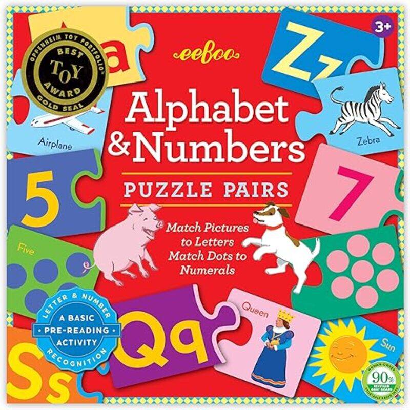 

eeBoo: Alphabet & Numbers Puzzle Pairs, Match Pictures to Letters, Match Dots to Numerals, Educational Tool, 36 Color Coded Pairs for Easy Matching, F