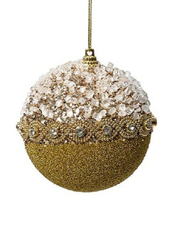 

Kaemingk Decoris Bauble On Wire Foam Diamonds with Beads & Glitter, 10cm, Light Gold
