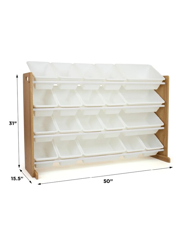 Homesmiths Extra Large Toy Organizer, Natural Wood/White With Shelf & 16 Storage Bins D39.37cm X W106.68cm X H88.9cm