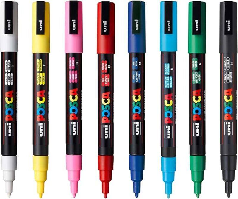 Uni Posca Water-Based Paint Bullet Markers - Multi-Surface, Non-Toxic, Ideal for Art and Craft Projects