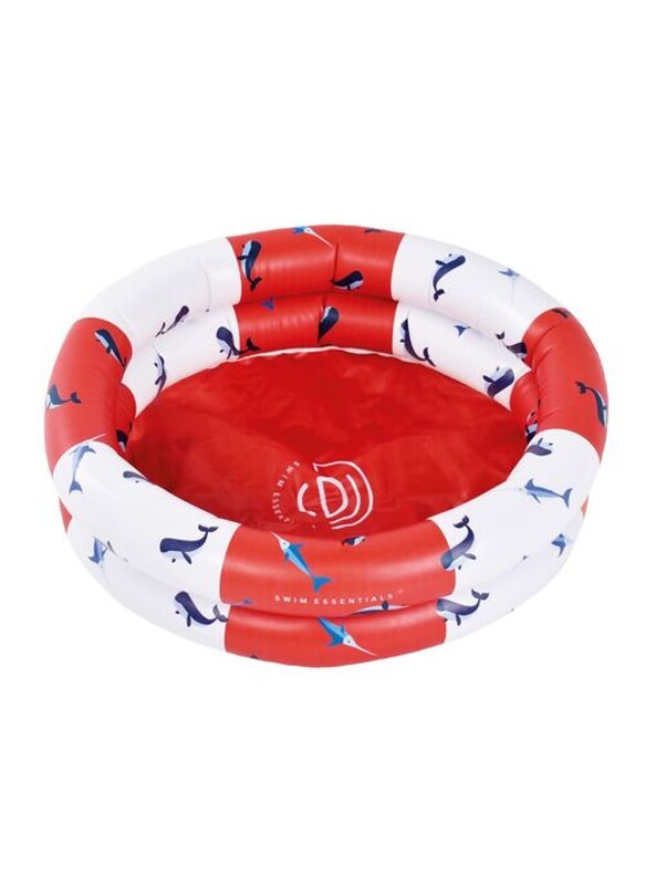 Swim Essentials  Red-White Whale Inflatable Baby Pool 60 cm diameter - Dual rings Suitable for Age +3