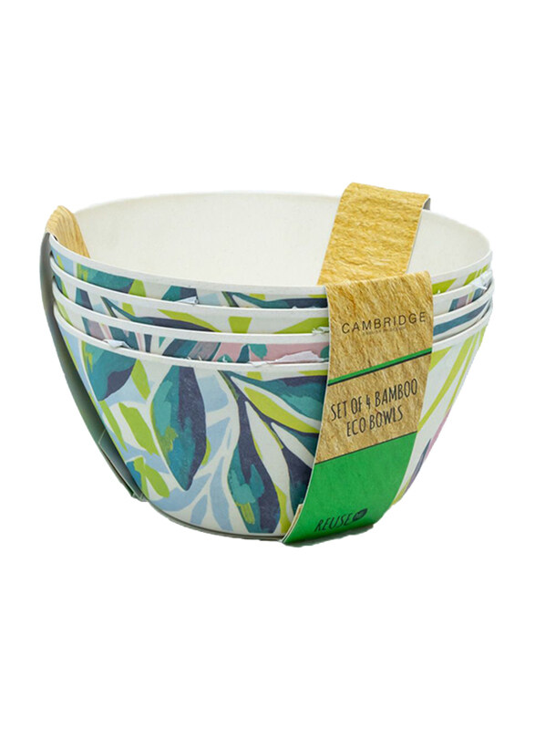 

Cambridge 4-Piece Leaves Design Bamboo Bowls, White/Green