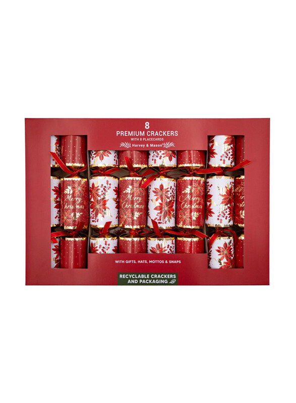 

Rsw Harvey & Mason 8 Premium Poinsettia Crackers, 12.5 inch, Red