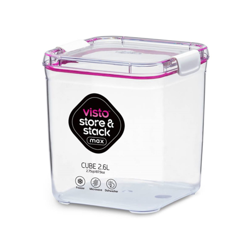 Visto Max Cube Tritan  2.6L (2.75qt) Clear base & lid,colour seal with matching clips- Storage Solution for Organized Living.
