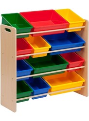 Homesmiths 4 tier Toy Storage Organizer For Kids Beige Color, 12 Multicolor Plastic Bins Perfect for Home, Play Schools and Kindergarten D39.8Cm x W85.5Cm x H88.3Cm