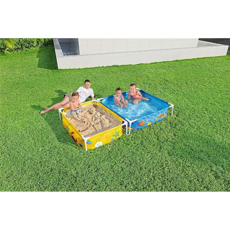 Bestway My First Frame Pool And Sandpit, Have An Exciting Backyard Fun, Made Up Of Steel, Pvc And Polyster Maetrial For Durability, Capacilty Of 365 L.  213X122X305Cm