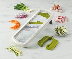 Joseph Joseph Multi-Grip Kitchen Mandoline, Adjustable Fruit and Vegetable Slicer, 3-Slice & 2-Julienne thickness, with precision food grip, White