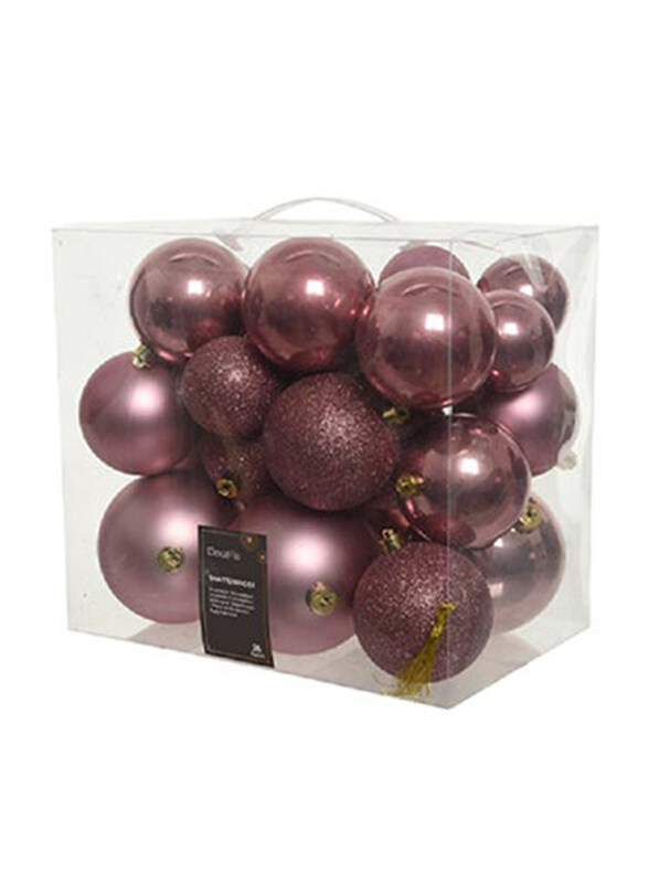 

Kaemingk Matt & Glitter Mix Decoris Baubles Shatterproof Shiny Set, Velvet Pink