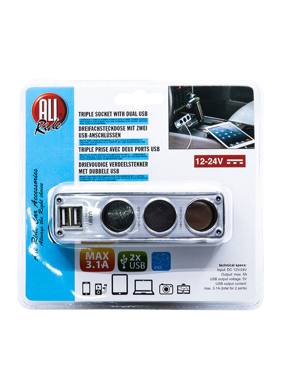

All Ride 3.1A Portable Dual USB Charger, 12/24V Power, Black