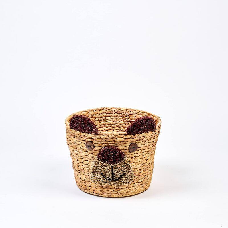 

Homesmiths Bear Face Medium Water Hyacinth Storage Basket, 31 x 31 x 27 cm, Brown