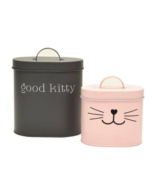 

Barkley & Evans Good Kitty Oval Metal Pet Canisters, 2 Pieces, Matte Charcoal/Matte Blush Pink