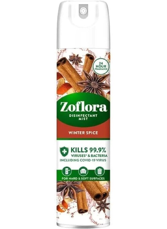 Zoflora Disinfectant Mist Winter Spice 300ml Aerosol Spray, Removes odour, Effective upto 24 Hours, eliminating bacteria and viruses.