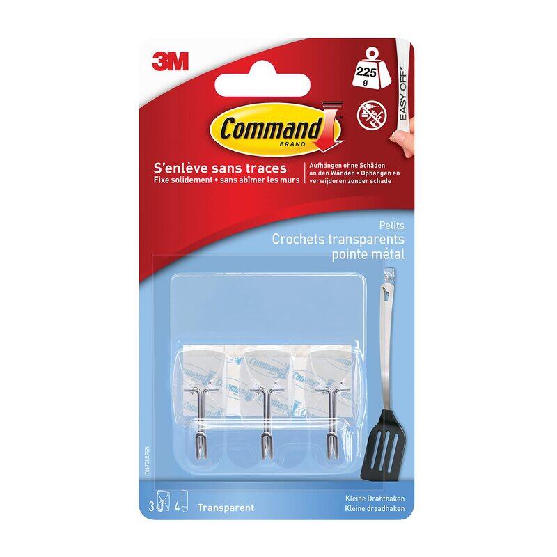 

Command Mini Plastic 3 Hooks with 4 Strips, 17067CLR, Transparent