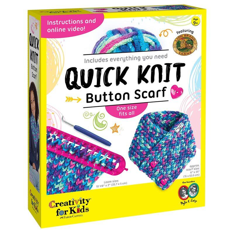 

Creativity for Kids Quick Knit Button Scarf for Kids Knitting Kit, Small, Multicolour